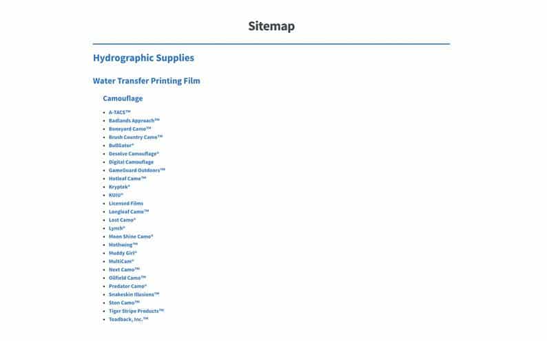 Water Transfer Printing Website Sitemap