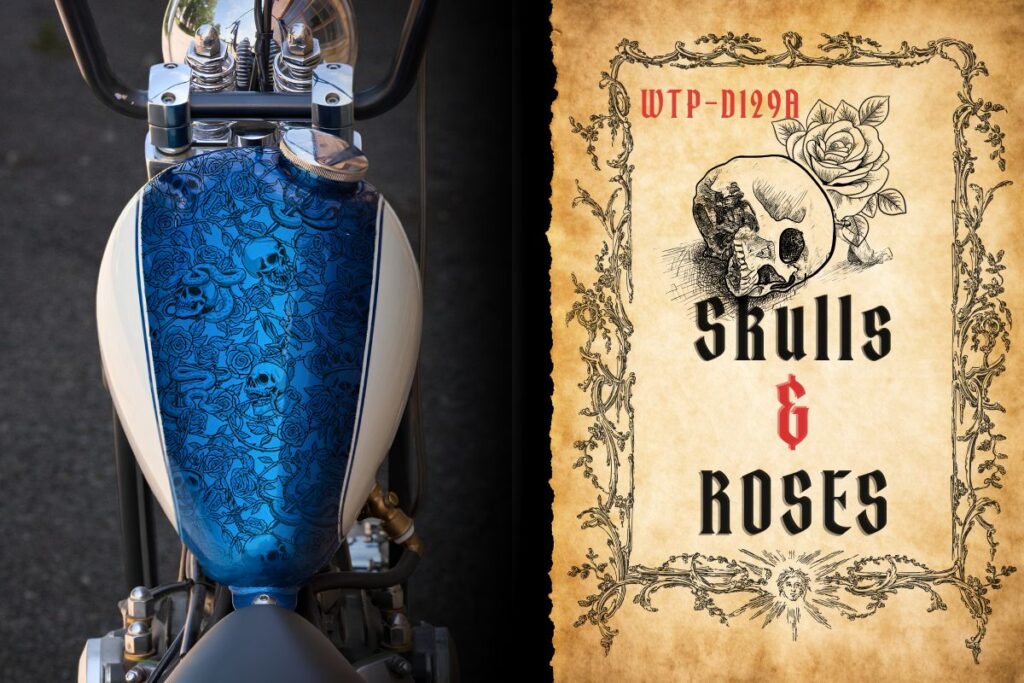 Skulls and Roses Hydro Dipping Film Motorcycle Gas Tank